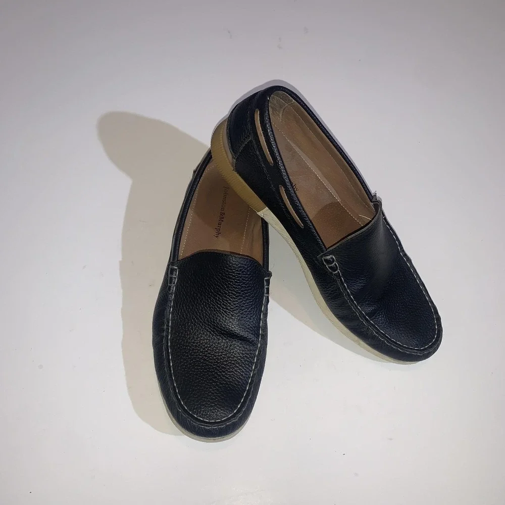 Johnston & Murphy Shoes Mens Size 9.5 Black Leather Slip On Loafers Comfort